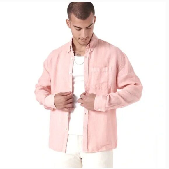 Abercrombie & Fitch Linen Button Down Shirt Pink Small - Picture 1 of 6